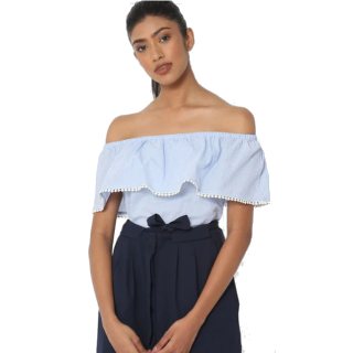 DNMX Checked Off-Shouldered Top with Bobble Trim at Rs.150
